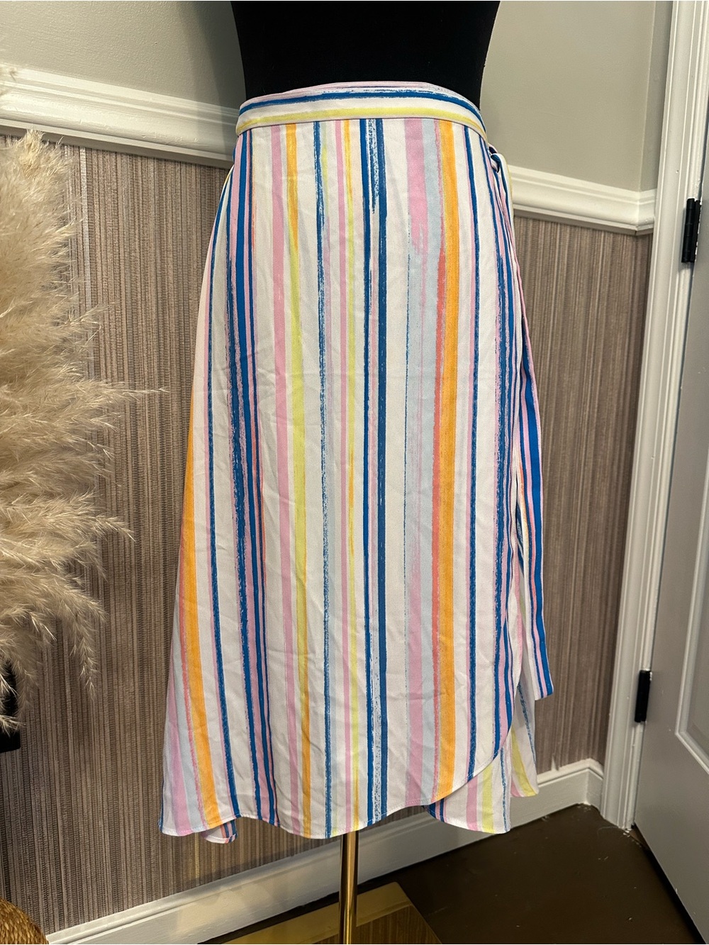 BP Multicolor Striped Wrap Midi Skirt Small Watercolor Summer Resort Wear